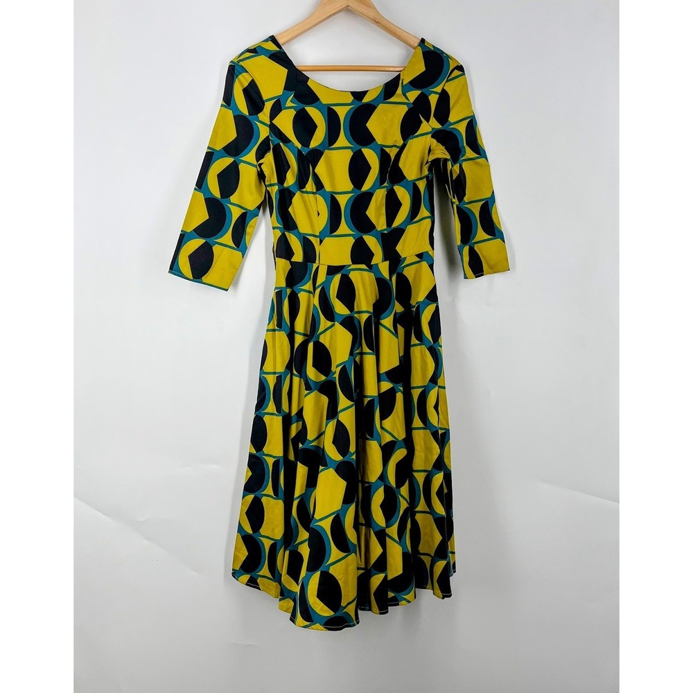 Miss Lulo Women's Aria Moon River Midi Dress 3/4 Sleeve Fit & Flare Size XS